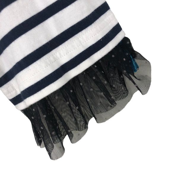 J. Crew Black & White Striped Popover Blouse w/Sheer Blk Lace Cuffs, frilly XXL - Picture 4 of 7